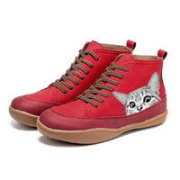 Fenna -  Leder-Stiefeletten Für Katzenliebhaber in Rot