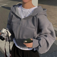 Damen Oversized Kapuzenjacke mit Reißverschluss und Taschen in Dunkelgrau