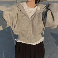 Damen Oversized Kapuzenjacke mit Reißverschluss und Taschen in Hellgrau