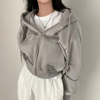 Damen Oversized Kapuzenjacke mit Reißverschluss und Taschen in Grau