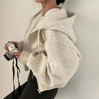 Damen Oversized Kapuzenjacke mit Reißverschluss und Taschen in Beige