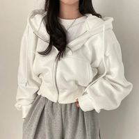 Damen Oversized Kapuzenjacke mit Reißverschluss und Taschen in Weiß