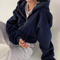 Damen Oversized Kapuzenjacke mit Reißverschluss und Taschen in Blau