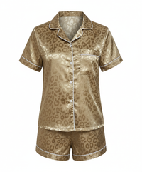 Sara | Damen Satin Pyjama Set Komfort Luxuriös Zuhause Schlaf in Gold (Jaguar)