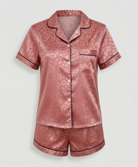 Sara | Damen Satin Pyjama Set Komfort Luxuriös Zuhause Schlaf in Rosa (Jaguar)