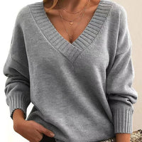 Mordane – Eleganter Langarm Pullover Mit V-Ausschnitt in Grau
