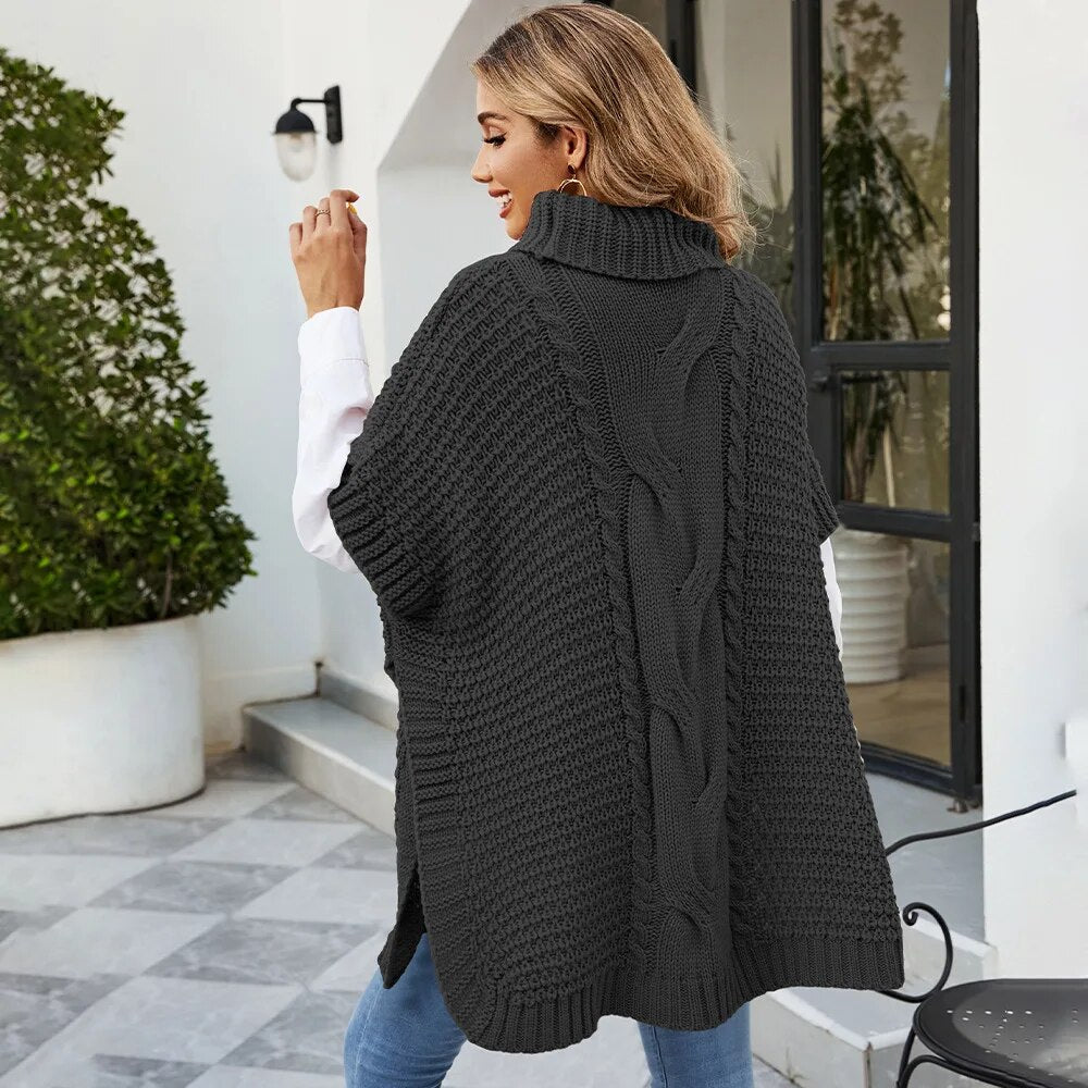 Hochgeschlossener Twist-Schal Pullover mit lockerem Rundhalsausschnitt