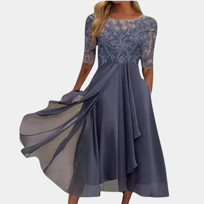 Damen-Midi-Kleid mit Blumenmuster und Spitze für den Sommer