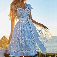 Festliche Kleider Damen - Elegantes Damenkleid für Oktoberfest und Karneval in Hellgrün und Himmelblau in Himmelblau