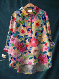 Rosa | Aquarell Blumen Oversized Hemdbluse in Dunkelrosa