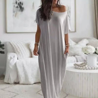 Daphne™ Maxikleid mit weitem Ausschnitt und Seitentaschen in Grau