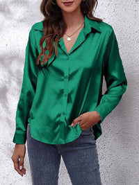 Elegante Bluse Damen Satinoptik Langarm in Grün