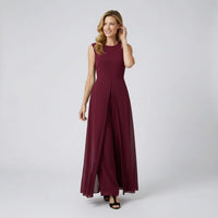 Éléonore | Damen Jumpsuit Ärmellos Weitbein Chiffon Überwurf Elegant in Rot