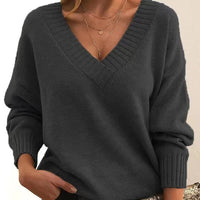 Mordane – Eleganter Langarm Pullover Mit V-Ausschnitt in Dunkelgrau