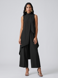 Sara | Damen-Turtleneck Ärmelloses Set in Schwarz