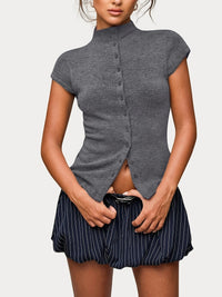 Taillierte Button-Up-Bluse – Aria in Grau
