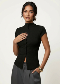 Taillierte Button-Up-Bluse – Aria in Schwarz