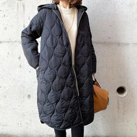 Damen Langarm Padded Parka mit Kapuze und Taschen in Marineblau