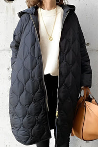 Damen Langarm Padded Parka mit Kapuze und Taschen in Schwarz
