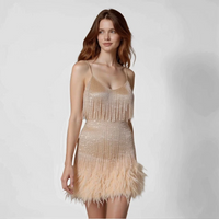 Glamouröses Pailletten-Feder-Cocktailkleid in Rosa/Gelb