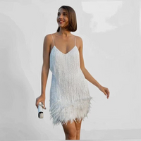 Glamouröses Pailletten-Feder-Cocktailkleid in Weiß