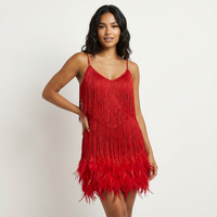 Glamouröses Pailletten-Feder-Cocktailkleid in Rot