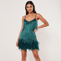 Glamouröses Pailletten-Feder-Cocktailkleid in Türkis