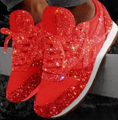 Fudus | Glitzer Mesh Schnürung Plattform Komfort Vulkanisierte Sneakers