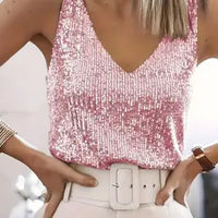 Jennifer - Damen Pailletten V-Ausschnitt ärmelloses Tanktop in Rosa