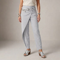 Adrienne | Damen High Waist Hose Gürtel Tapered Wickeloptik Elegant in Grau