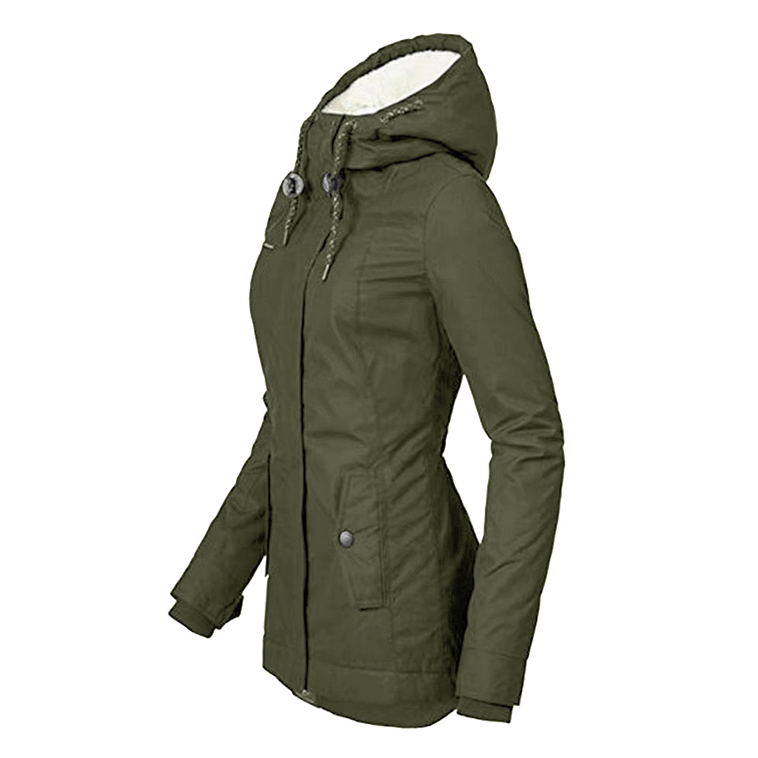 Stylische Fleecegefütterte Regenjacke mit Reissverschluss und Taschen sowie Kapuze für Damen | Ideal für den Winter