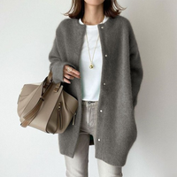Katharina | Damen Klassischer Durchgehende Strickjacke in Grau