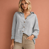 Leinenlook-Bluse mit Knopfverschluss für Damen | Esmée in Grau