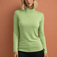 Langarm-Top mit asymmetrischem Kragen für Damen | Yara in Grün