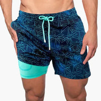 Herren-Badeshorts mit Kompressions- und schnell trocknendem Stoff in Meerespalme