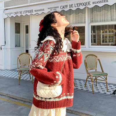 Giuliana - Schicker warmer Strickpullover mit Rollkragen und Weihnachts-Patchwork für Frauen