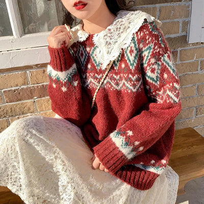 Giuliana - Schicker warmer Strickpullover mit Rollkragen und Weihnachts-Patchwork für Frauen