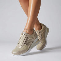Vera | Damen Komfort Sneaker Keilabsatz Mesh Atmungsaktiv Modern in Gold