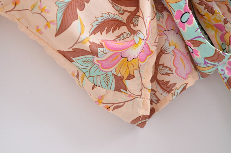 Fudus | Boho Blumen Print Kurzer Kimono
