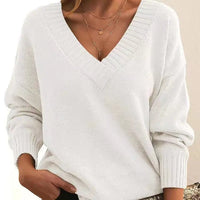 Mordane – Eleganter Langarm Pullover Mit V-Ausschnitt in Weiß