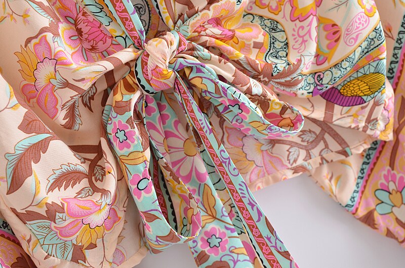 Fudus | Boho Blumen Print Kurzer Kimono