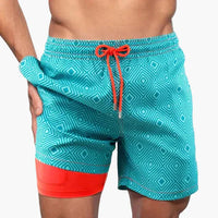 Herren-Badeshorts mit Kompressions- und schnell trocknendem Stoff in Korallenriff