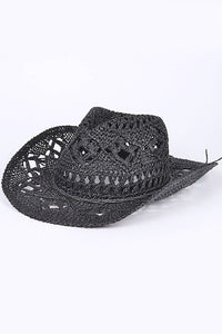 Häkelstroh Cowboyhut Damen Sommerhut Leicht und Stilvoll in Schwarz