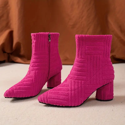 Modische Damenstiefel mit klobigem Absatz in Uni-Farben