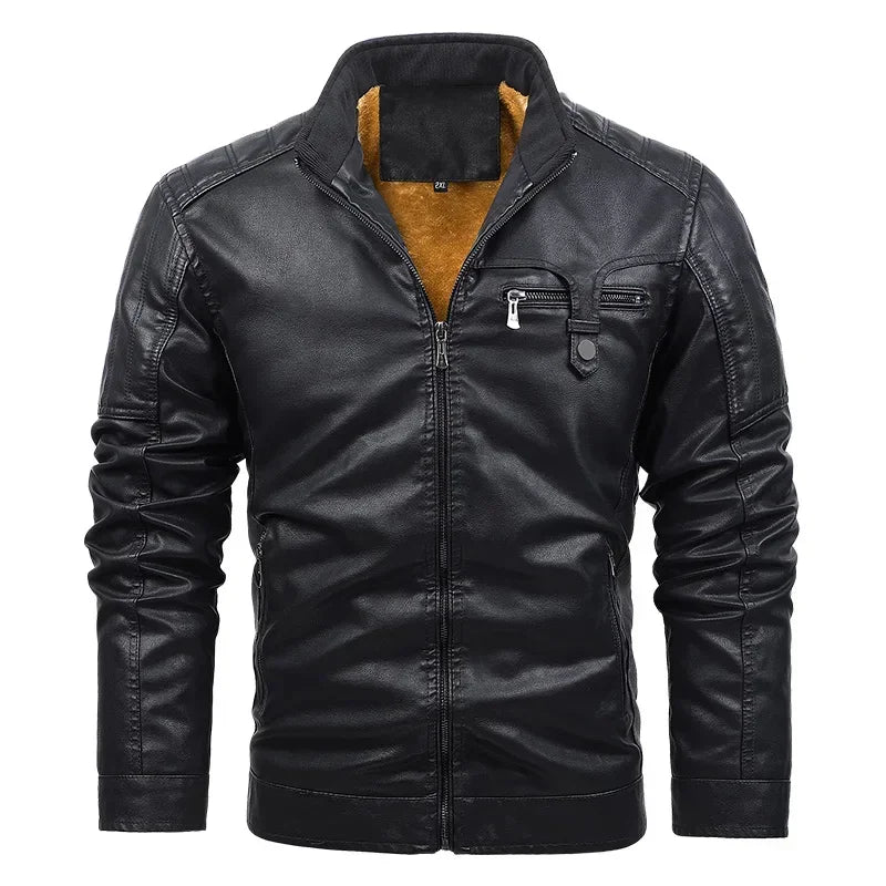 Elegante Fleece Vegane Lederjacke mit Taschen für Herren | Ideal für den Winter