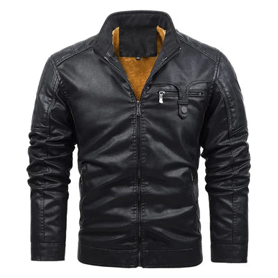 Elegante Fleece Vegane Lederjacke mit Taschen für Herren | Ideal für den Winter