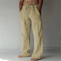 Arthur | Herren Baggy Leinenhose Locker Sommer Natürlich Casual in Khaki