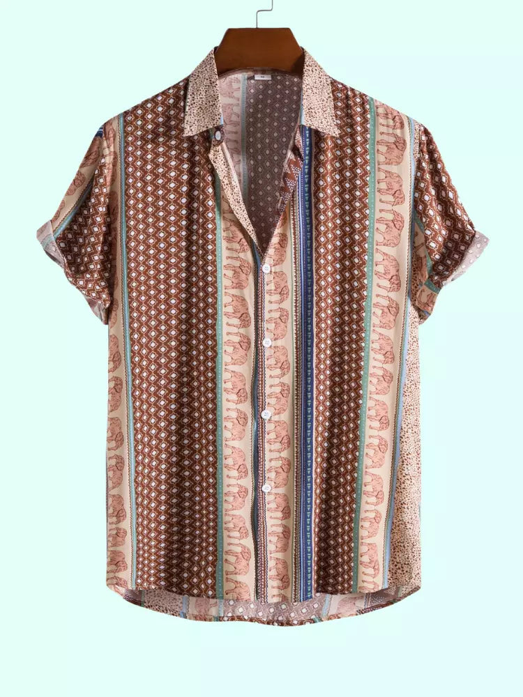 Elefantenhemd mit geometrischem Druck und strukturierter Baumwolle