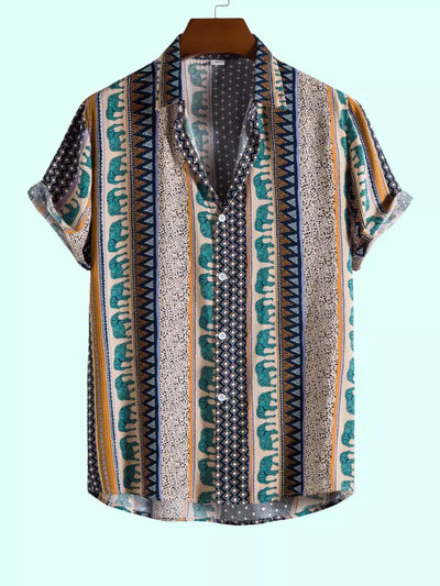 Elefantenhemd mit geometrischem Druck und strukturierter Baumwolle