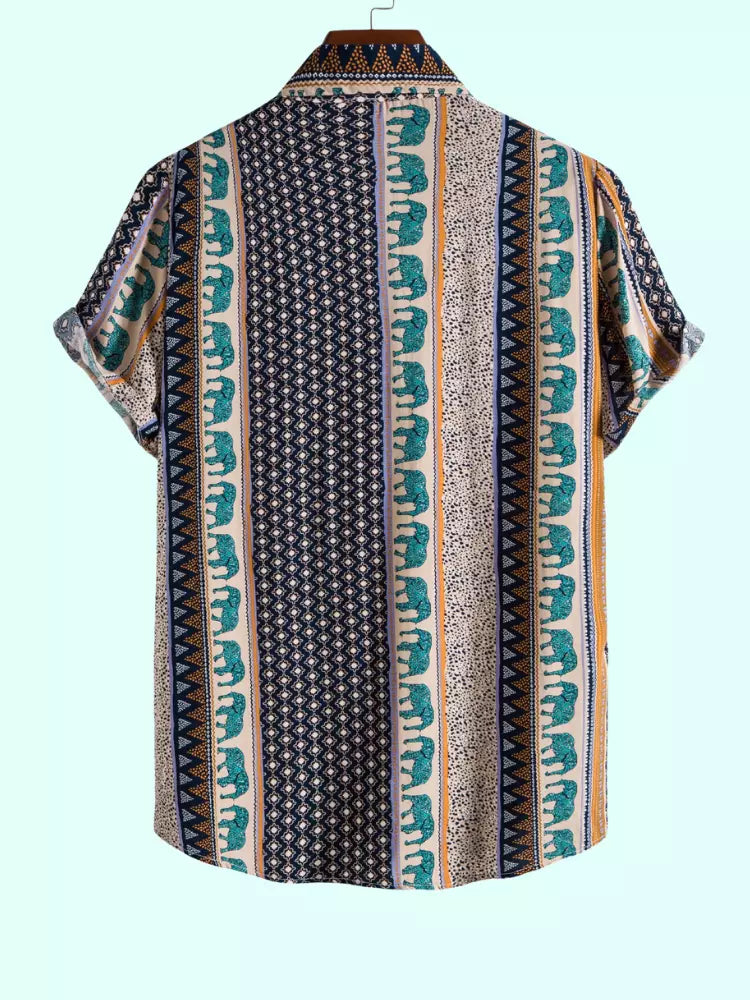 Elefantenhemd mit geometrischem Druck und strukturierter Baumwolle